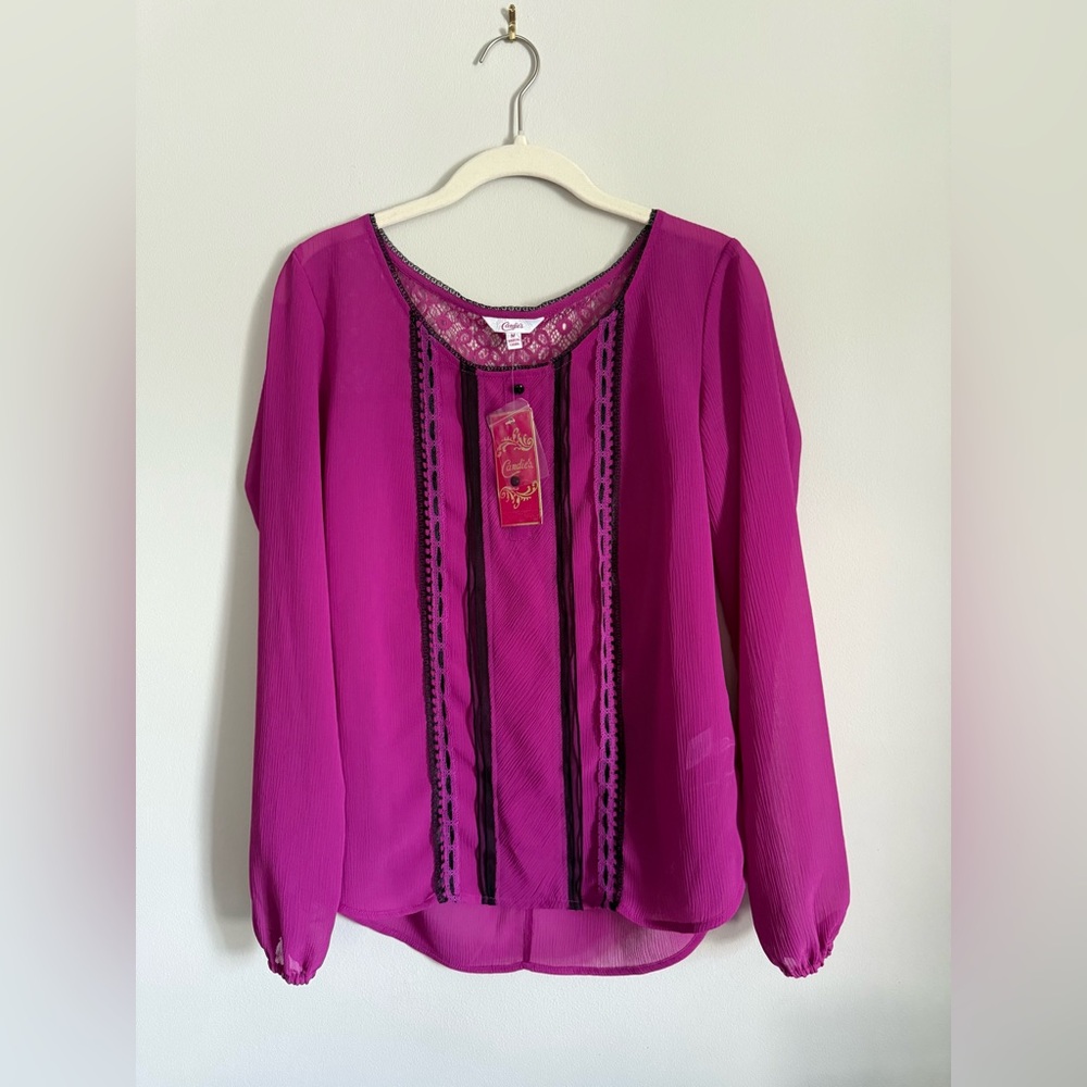 Candie's Vibrant Magenta Blouse with Black Accents